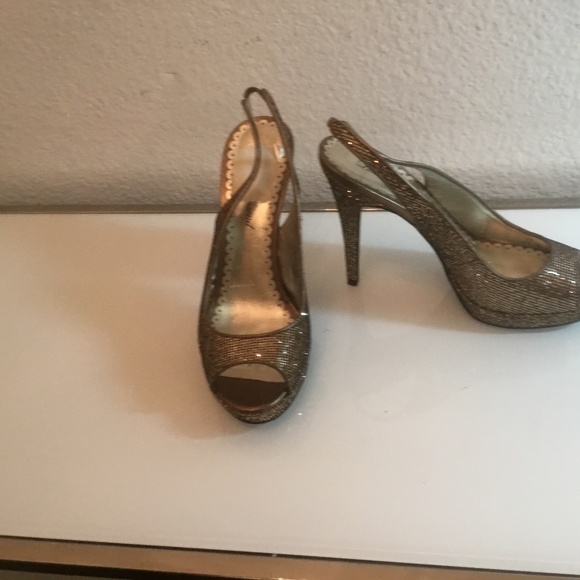 Lulu Townsend  bronze glitter sling back peep toe platform shoes 😍 - Picture 1 of 16